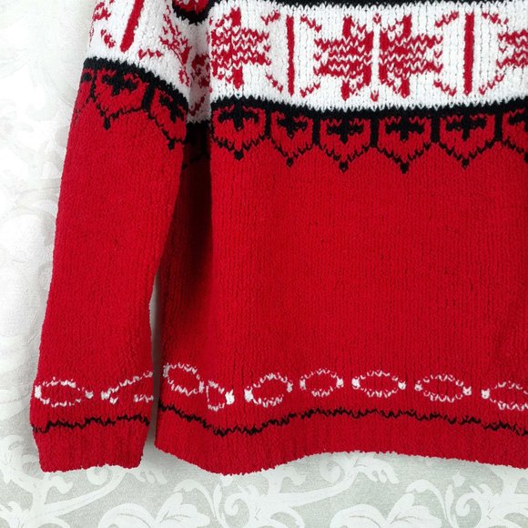 Yarnworks Snowflake Chunky Knit Sweater Size M. Red black white. Ski Novelty - Picture 5 of 11